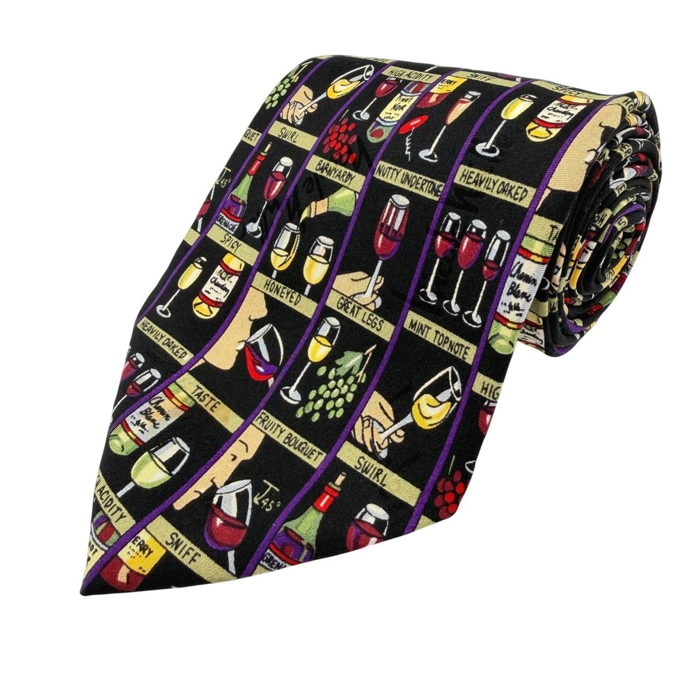 Nicole Miller Wine Tasting Sommelier Novelty 100% Silk Mens Necktie Multi 58.5"L